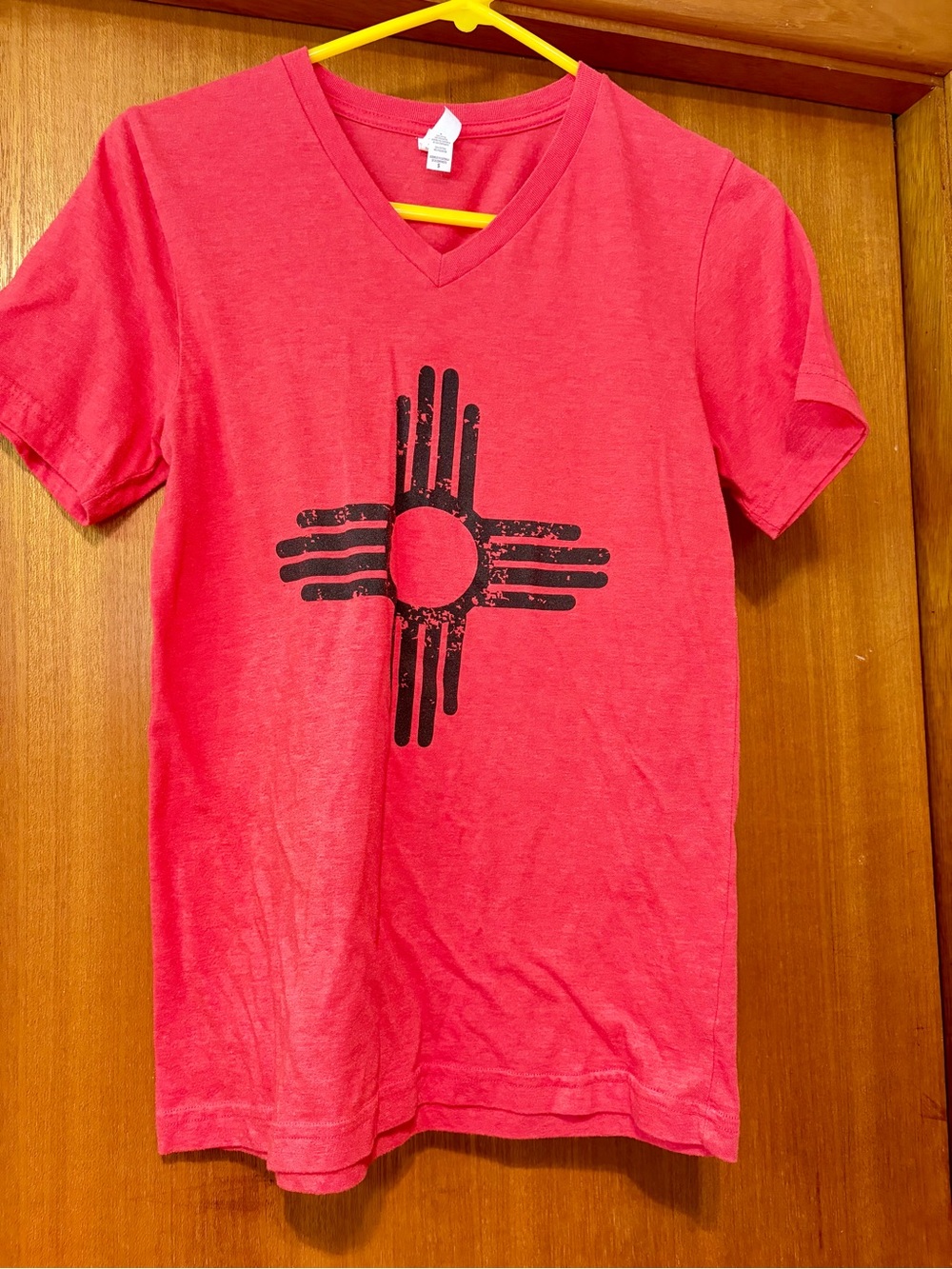 Kids V-Neck Graphic Tee in Red with Black Print